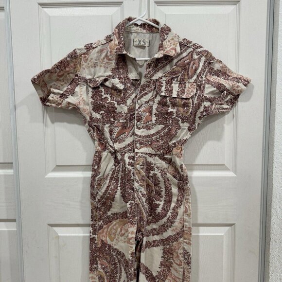 Free People Marci Printed Coverall Utility Jumpsuit, Ivory Multicolor, Xsmall Xs - Picture 4 of 11